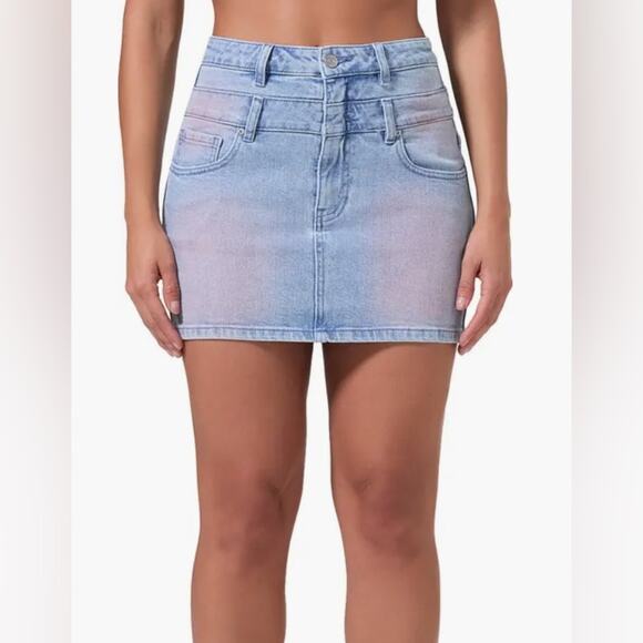 AFRM Adriel Double High Waist Denim Miniskirt Size 26/2 - Picture 1 of 6